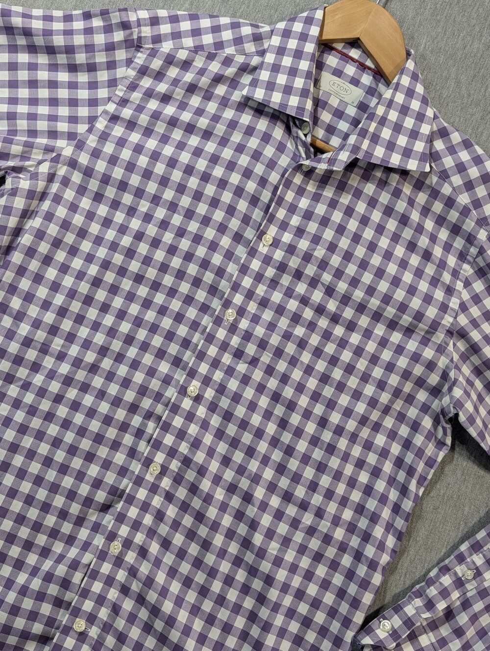 Eton Purple and White Gingham Casual Button-Down Shirt